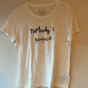 JCrew Women Linen crewneck T-Shirt Large “Nobody’s Perfect”